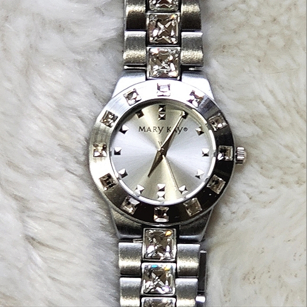 Mary Kay Watch Silver Rhinestone Stainless Classic Quartz Dial